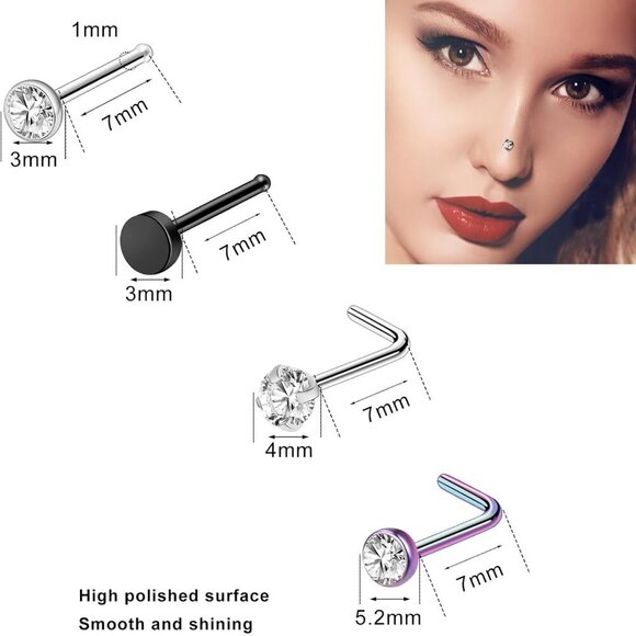 29Pcs Black Stainless Steel Nose Rings Hoops Studs Body Jewelry Gift - Picture 2 of 7